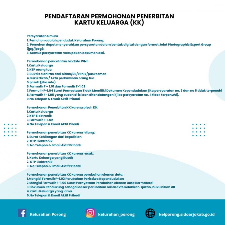 PENDAFTARAN PERMOHONAN PENERBITAN KARTU KELUARGA (KK)